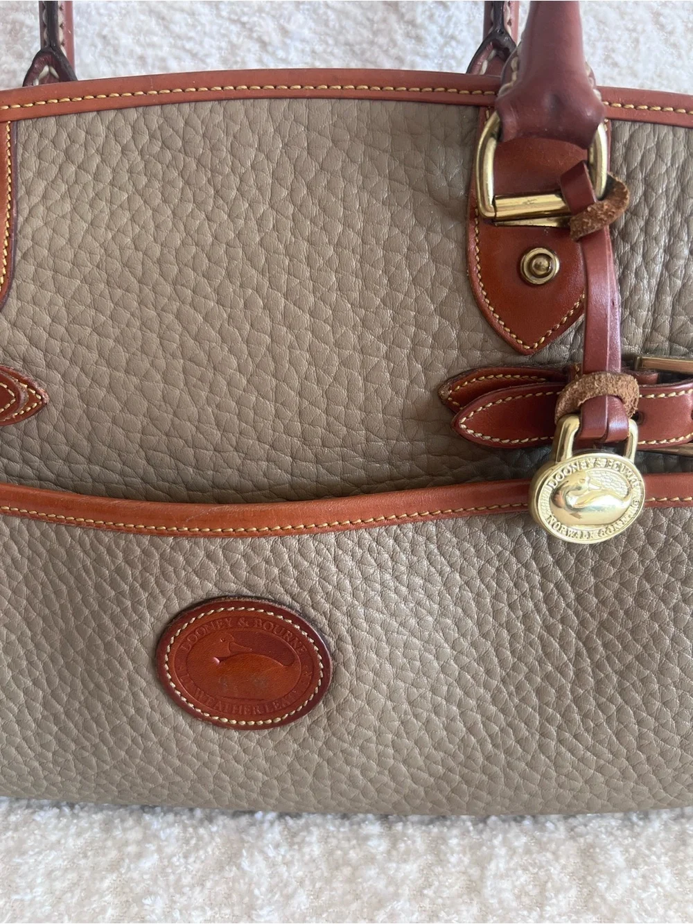 Dooney & Bourke Vintage‎ 80s/90s Buckle Satchel  Taupe Bag Purse Made In USA